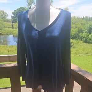 Gilligan & O'Malley Blue 3/4 Sleeve Relaxed Blouse